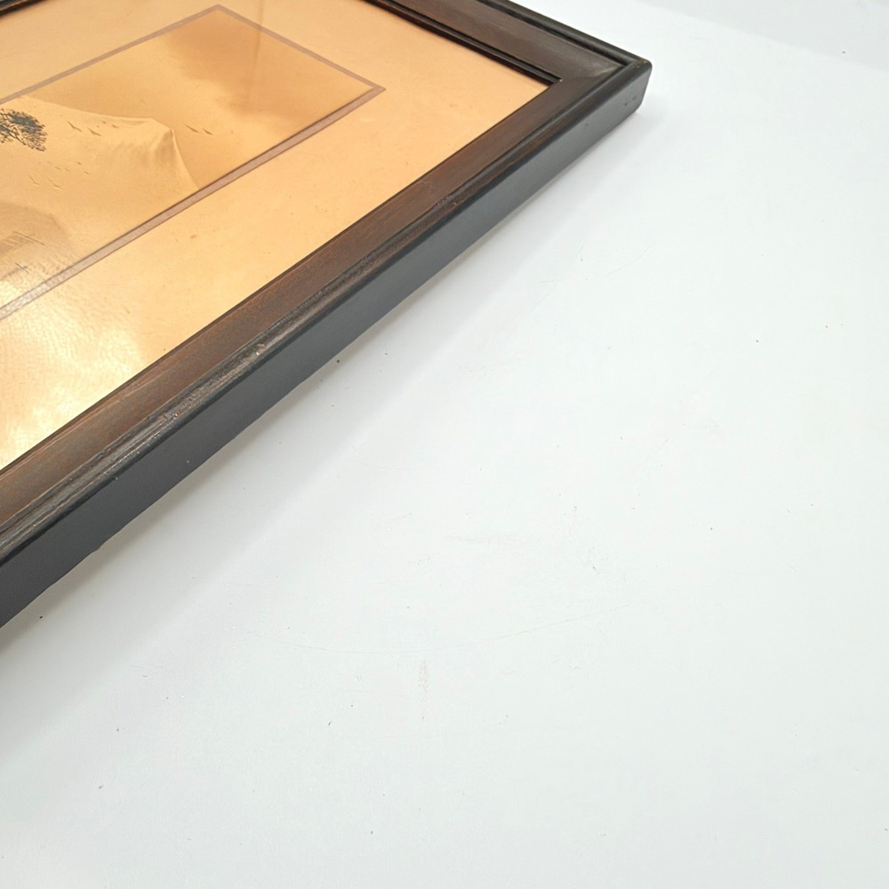 Vintage Japanese Landscape Art Framed Mount Fuji 1922 Brown Gold Fair 15x8 - Picture 13 of 14